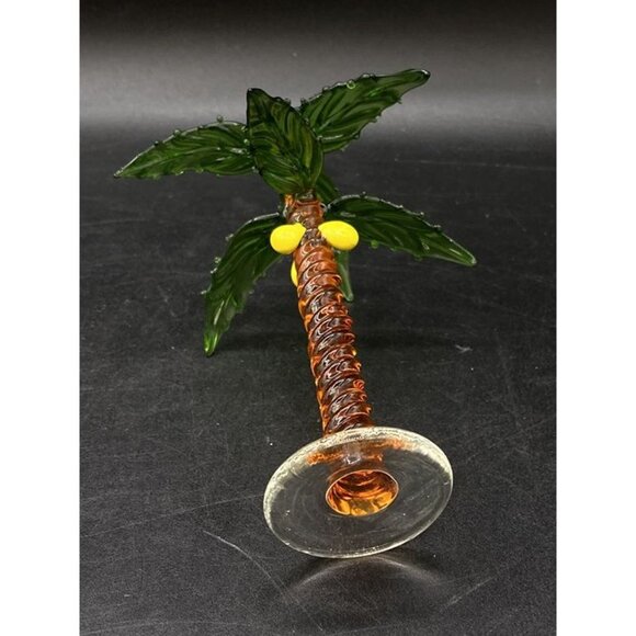 Art Glass Coconut Palm Small Glass 5” Palm Tree Vintage - Picture 11 of 12